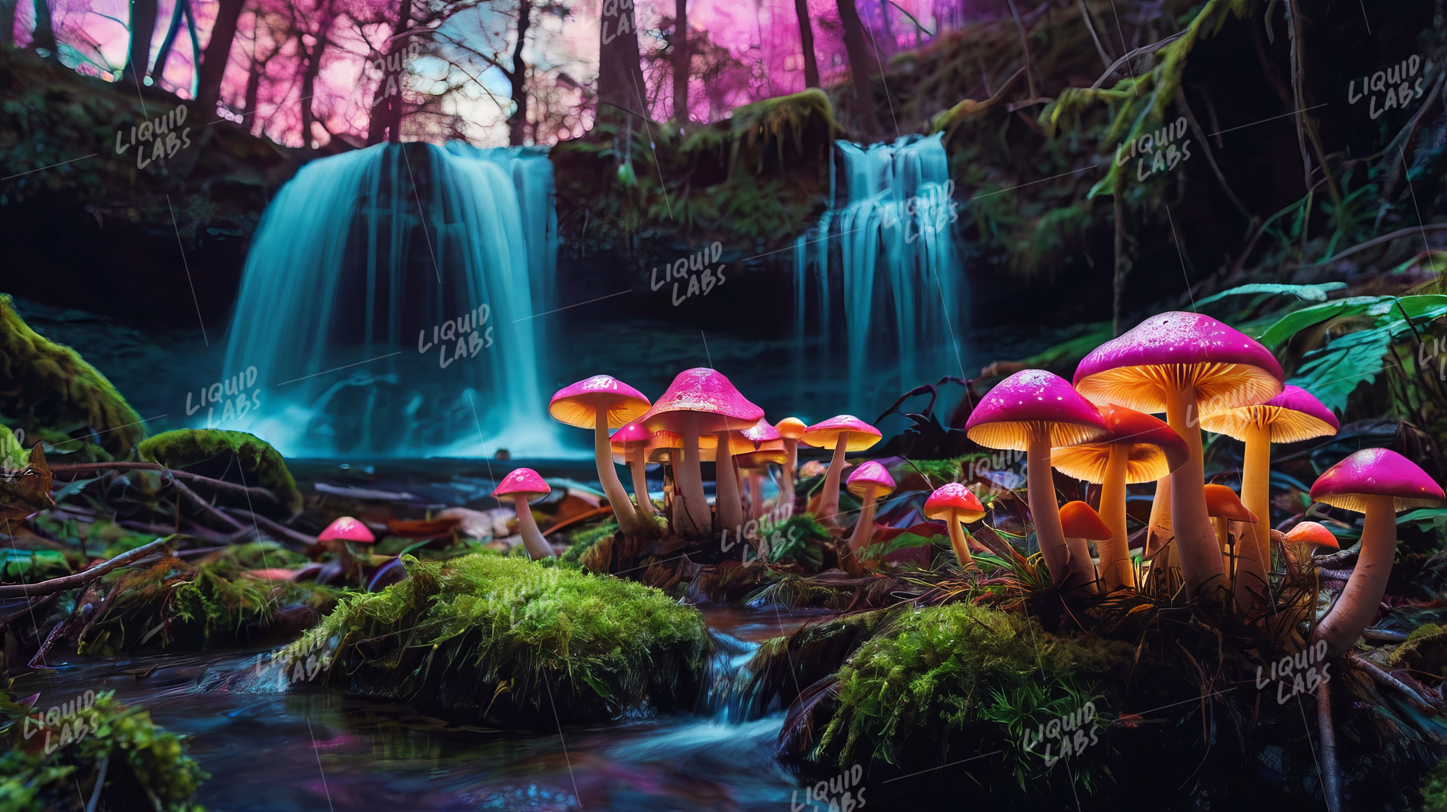 Default a magical psychedelic fluorescent neon forest of mushr 0HD